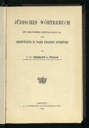 Jüdisches Wörterbuch : mit besonderer Berücksichtigung der gegenwärtig in Polen üblichen Ausdrücke