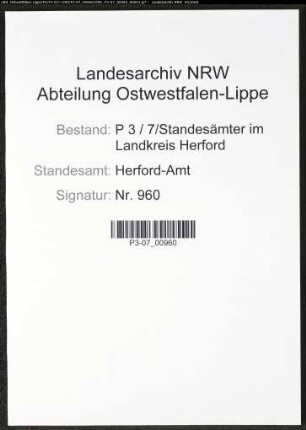 Heiratsregister Standesamt Herford-Amt