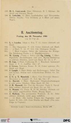 II. Auctionstag: Freitag, den 20. November 1908 (Nr. 301 - 599)