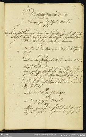 Allerunterthänigste Anzeige von der Leipziger Michael-Meße 1751.