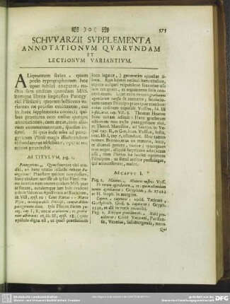 Schwarzii Supplementa Annotationum Quarundam Et Lectionum Variantium
