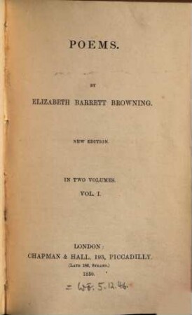 Poems : By Elizabeth Barrett Browning. In two volumes. 1