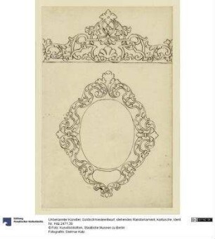 Goldschmiedeentwurf, stehendes Randornament, Kartusche