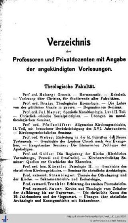 Verzeichnis der Professoren und Privatdozenten.