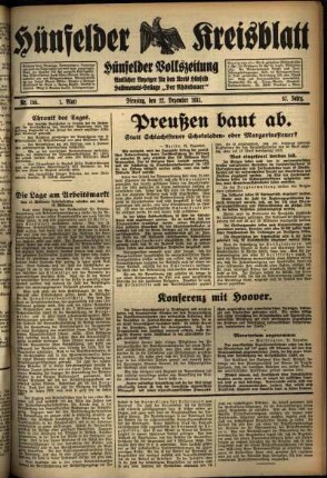 Erste Ausgabe vom Dienstag, den 22. Dezember 1931.