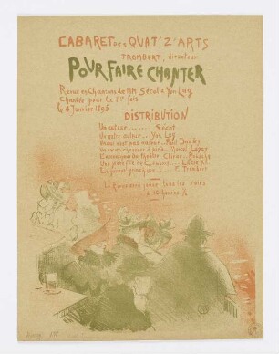 Im Kabarett, Werbeplakat für: François Trombert, "Pour faire chanter", 1895