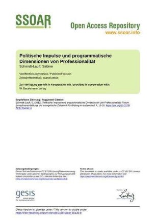 Politische Impulse und programmatische Dimensionen von Professionalität