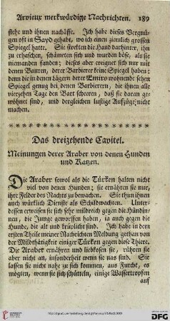 Das dreizehende Capitel. Meinungen derer Araber von denen Hunden und Katzen