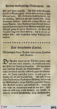 Das dreizehende Capitel. Meinungen derer Araber von denen Hunden und Katzen