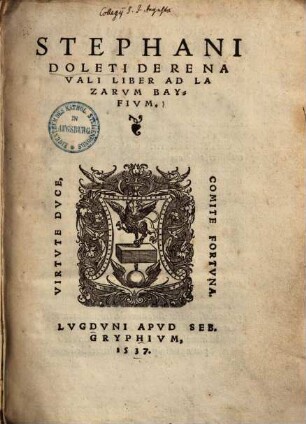 Stephani Doleti De Re Navali : liber ad Lazarum Bayfium