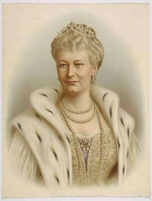 Kaiserin Auguste Victoria, Königin von Preußen, Brustbild mit Diadem, Perlenschmuck und Hermelinmantel