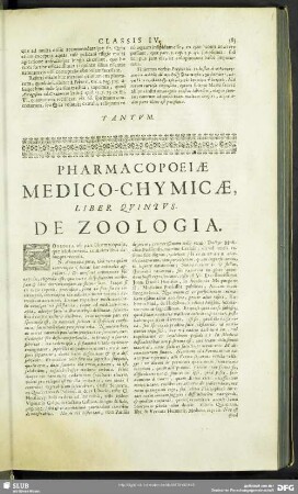 Pharmacopoeiae Medico-Chymicae, Liber Quintus. De Zoologia