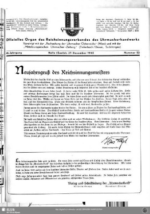 Neujahrsgruß des Reichsinnungsmeisters