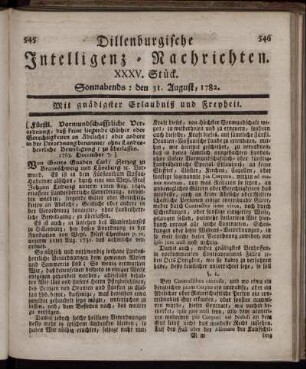 XXXV. Stück. Sonnabends : den 31. August, 1782.