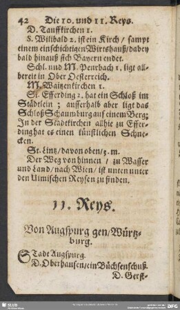 11. Reys. Von Augspurg gen, Würtzburg