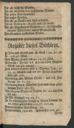 Register dieses Büchlein