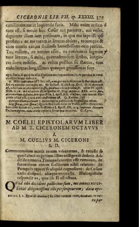 M. Coellii Epistolarum Liber Ad M.T. Ciceronem Octavus.