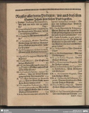 I. Register aller deren Predigten, wie auch derselben Summ-Inhalt, so in diesem Buch begriffen