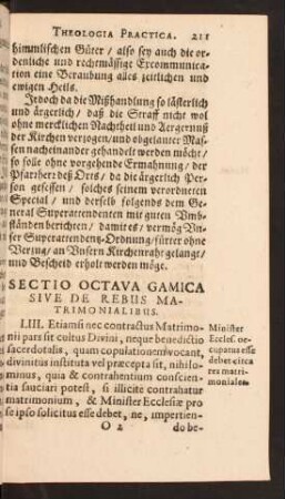 Sectio Octava Gamica Sive De Rebus Matrimonialibus.