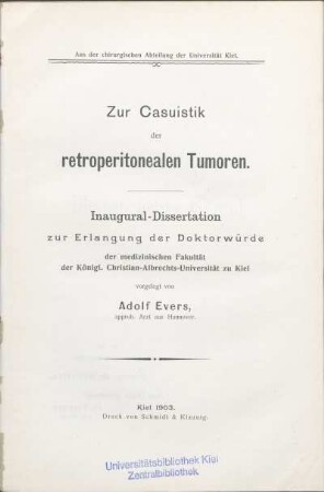 Zur Casuistik der retroperitonealen Tumoren