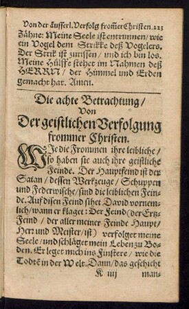 Die achte Betrachtung/ Von Der geistlichen Verfolgung frommer Christen.