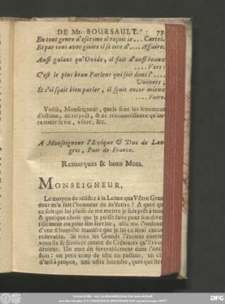 A Monseigneur l'Evêque & Duc de Langres, Pair de France.