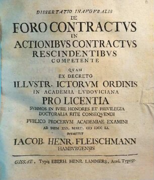 Dissertatio Inavgvralis De Foro Contractvs In Actionibvs Contractvs Rescindentibvs Competente