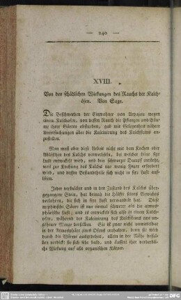 XVIII. Von den schädlichen Wirkungen des Rauchs der Kalchöfen. Von Sage