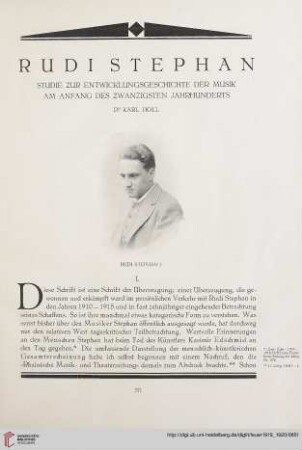 1: Rudi Stephan, 1 : Studie zur Entwicklungsgeschichte der Musik am Anfang des zwanzigsten Jahrhunderts