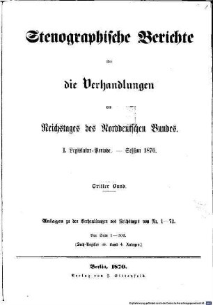 Verhandlungen des Reichstages des Norddeutschen Bundes. Stenographische Berichte über die Verhandlungen des Reichstages des Norddeutschen Bundes. 12. 1870
