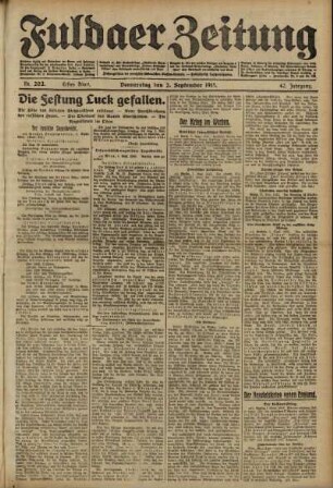 Erste Ausgabe vom Donnerstag, den 02. September 1915.