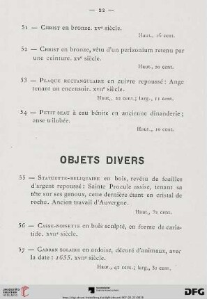 Objets divers (Nr. 55-81)