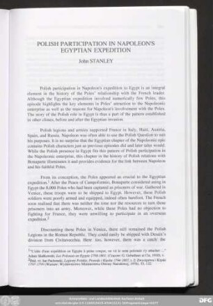 Polish Participation In Napoleon's Egyptian Expedition John Stanley