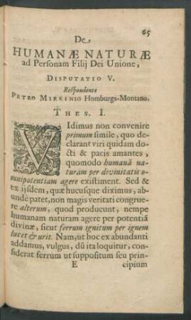 Disputatio V. Respondente Petro Mirkinio Homburga-Montano.
