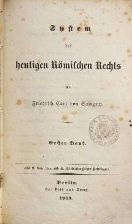 System des heutigen römischen Rechts, 1