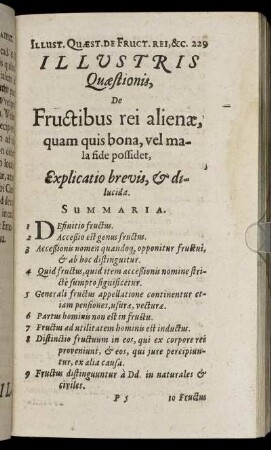 Illustris Quæstionis, De Fructibus rei alienæ, quam quis bona, vel mala fide possidet [...]