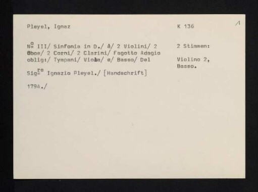 Sinfonia in D minore : no. V. : à 2 Violini, 2 Oboe, 2 Corni, Viola e Basso
