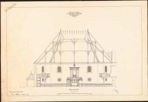 Evangelische Dorfkirche mit Pfarrhaus: Längsschnitt 1:50