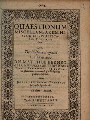 Quaestionem miscellanearum historico-politicarum dodecades duae