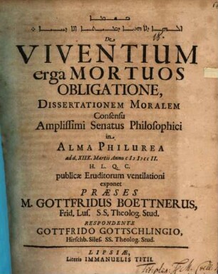 De viventium erga mortuos obligatione, dissertationem moralem