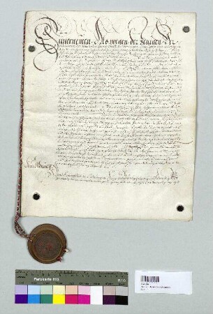 Vergleich zwischen der Geistlichkeit in der Stadt Regensburg und dem Rat und Kämmerer der Stadt Regensburg in Fragen der Bau-, Feuer- und Polizei- und Infektionsordnung. S1: Bischof Franz Wilhelm, S2: Stadt Regensburg