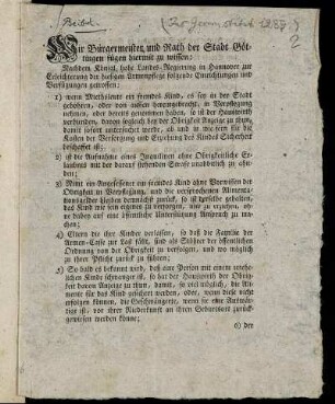 Wir Bürgermeister und Rath der Stadt Göttingen fügen hiermit zu wissen ... : [Signatum Göttingen in Senatu den 16ten Mart. 1795]