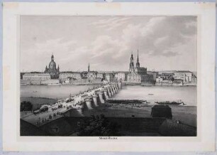 Stadtansicht von Dresden, Blick von der rechten Elbseite über die Augustusbücke auf die Altstadt
