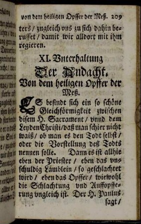 XI. Unterhaltung Der Andacht. Von dem heiligen Opffer der Meß