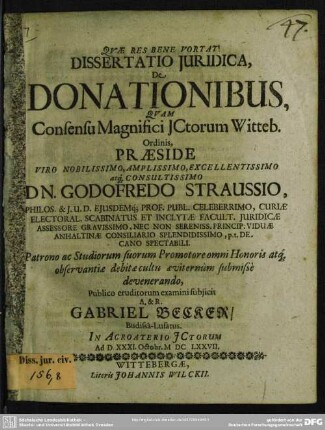 Dissertatio iuridica, de donationibus