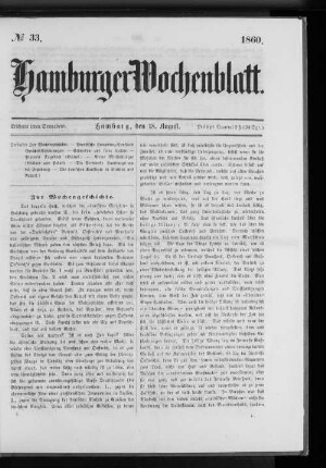 Nr. 33 1860. Hamburger Wochenblatt.