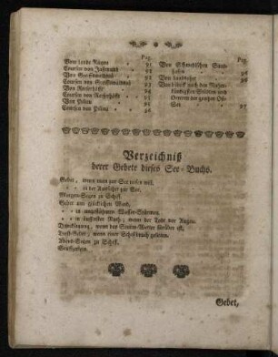 Verzeichniß derer Gebete dieses See-Buchs.
