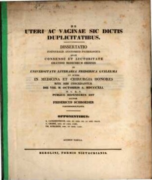 De uteri ac vaginae sic dictis duplicitatibus : accedit tabula