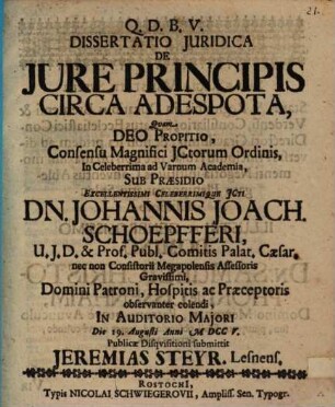 Diss. ... de iure principis circa adespota