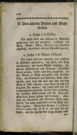 D. Von allerley Fischen und Mehlspeisen